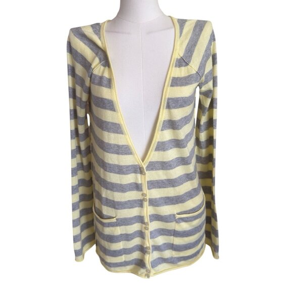 Tex by Max Azria Soft Yellow Gray Striped Long Sleeve Cardigan Women's Sz S - Picture 1 of 10